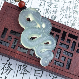 天然岫玉随型蛇吊坠高冰透保真中国风玉石挂件男女款精雕现货生肖