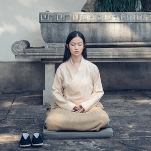 妙演心空冬季长袖棉麻汉服居士服女套装禅修打坐服女装禅意中国风