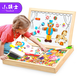 小硕士益智儿童拼图拼版磁性动物拼拼乐双面磁 性画板木制玩具