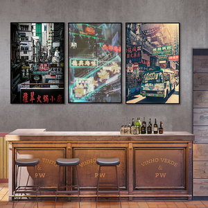 香港装饰画港式茶餐厅奶茶店饭店包厢壁画复古怀旧港风街景挂画