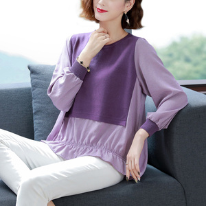 假两件上衣早春装2021年新款春款女装宽松韩版洋气欧货拼接毛衣潮