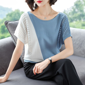冰丝短袖t恤女士2024年夏季新款韩版宽松丅血时尚洋气减龄上衣潮