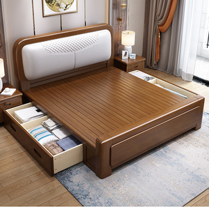 8米软靠包木床2米x2米大床卧室实木床