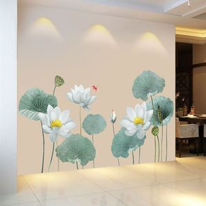 中式典雅荷花墙贴自粘3d立体贴画客厅卧室沙发电视背景墙装饰贴纸