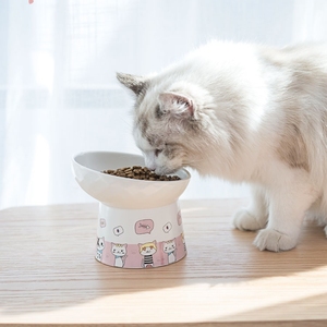 猫碗陶瓷保护颈椎防打翻高脚猫食盆斜口饮水猫粮碗狗碗宠物猫用品