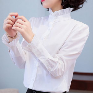 立领白色衬衫女长袖2023新款韩版春秋内搭洋气雪纺衬衣打底上衣寸