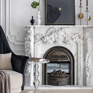 大理石壁炉天然石材法式欧式轻奢雕花壁炉架玄关柜爵士白石雕壁炉