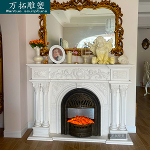 大理石壁炉法式欧式别墅客厅装饰柜天然石材汉白玉爵士白石雕壁炉
