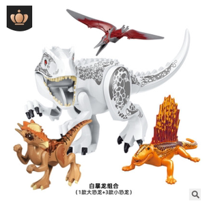 侏罗纪世界混种白色帝王暴龙霸王龙兼容乐高恐龙拼图拼装儿童积木