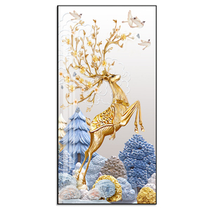 金鹿入户玄关装饰画镶钻晶瓷画北欧现代简约走廊过道轻奢单幅挂画