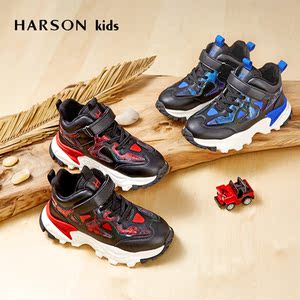 哈森童鞋 秋冬款男童保暖加绒运动鞋中大童二棉鞋跑步鞋ta00305
