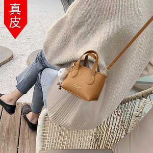 香港代购夏季小包包女式2024新款小众斜挎包棕色高级感真皮水桶包