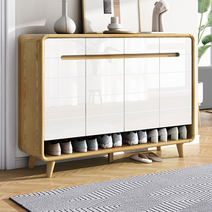 原木色全实木简约现代鞋柜!北欧生态环保板家用门口烤漆收纳隔断