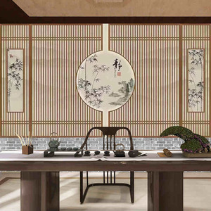 中式古风花鸟壁纸采耳店瑜伽养生馆茶室装饰壁画典雅书房背景墙布