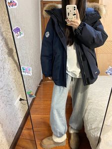 藏蓝色国潮美式工装大毛领派克羽绒棉服女冬季加厚棉衣外套小个子