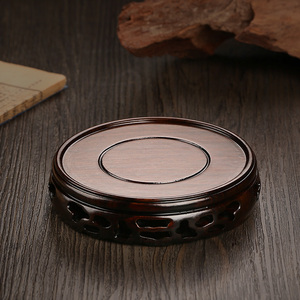 红木手工艺品摆件 檀木圆形底托盘 实木质檀香炉底座底架香拖盘