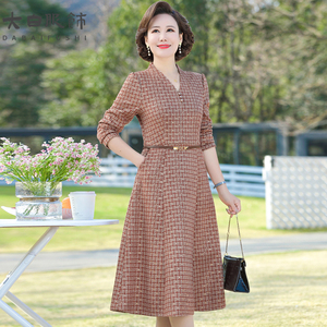 妈妈春装连衣裙2023新款洋气中年女装长袖裙子50岁女士春秋长裙女