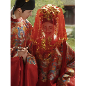 新娘红盖头半透明纱2024结婚中式婚礼头纱秀禾服高级蒙头红色喜帕