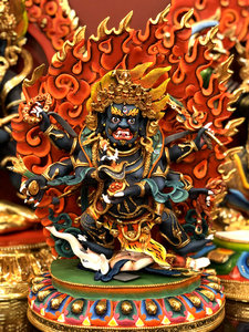 尼泊尔高档彩绘 大黑天 六臂马哈嘎拉佛像 释迦族工艺 高35cm