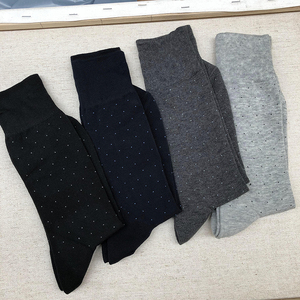 外贸出口新款蓝色黑色小点点商务正装深色绅士袜长筒袜纯棉男袜