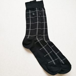 外贸男士方格纹黑色袜子竹纤维材质吸汗透气不臭脚高筒男生绅士袜
