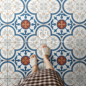 美式复古风藏蓝色花砖地中海院子花片厨房卫生间地砖阳台餐厅瓷砖