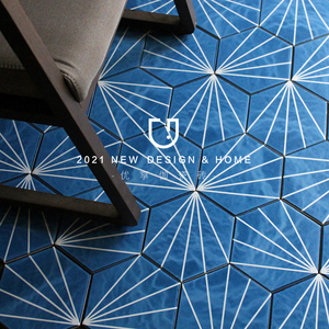 北欧浴室六角花砖蓝色厨卫墙地砖射线蒲公英几何厕所六边形瓷砖