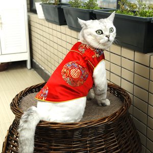 猫咪衣服英短布偶结婚陪嫁喜庆礼服宠物金银渐层蓝猫新年红色唐装