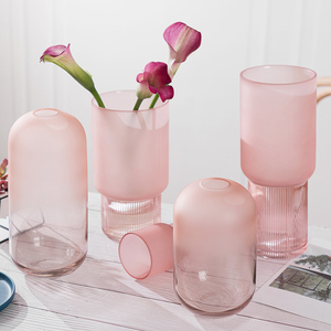 现代简约治愈系粉色磨砂玻璃花瓶摆件样板间创意客厅餐桌装饰花器