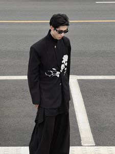 新中式男装中国风刺绣黑色西服山本耀司西装外套年轻人痞帅中山装