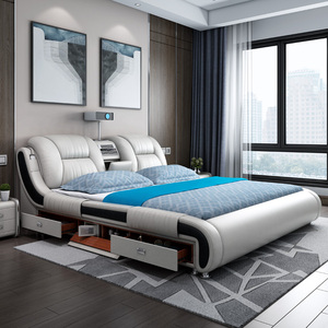 智能按摩科技布床现代简约主卧双人床实木多功能投影仪储物布艺床