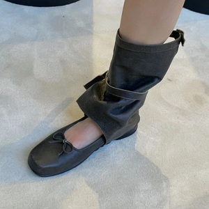 韩国小众设计凉靴子女2024新款夏天蝴蝶结芭蕾舞褶皱堆堆靴中筒靴