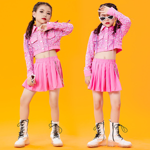 女童爵士舞服女孩亮片模特摄影走秀啦啦操演出服儿童舞蹈服表演服