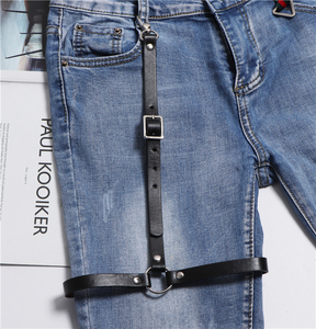 个性朋克绑腿带腰带一体皮带腿环链哥特风舞蹈女腿圈大腿绑带装饰