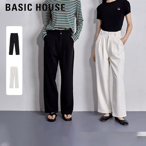 Basic House/百家好窄版阔腿西装裤垂感女春百搭显瘦休闲直通长裤