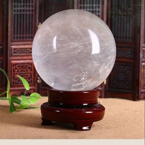 天然白水晶球摆件原石打磨客厅办公室卧室风水球家居桌面装饰