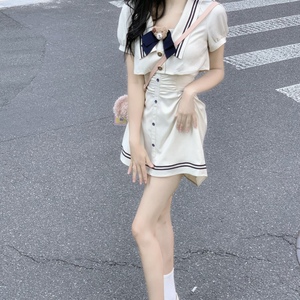 夏装搭配一整套时尚气质海军风JK衬衫上衣收腰吊带裙两件套女韩系