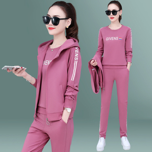 运动套装女春秋2022新款时尚洋气纯棉卫衣跑步宽松休闲服三件套潮