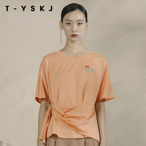 TYSKJ台绣2024年新款夏季女士t恤圆领短袖不规则设计感小众上衣