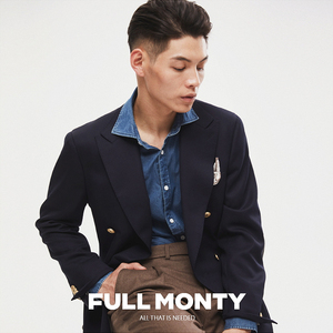 【布雷泽】男士双排扣西服外套休闲商务修身藏青色西装上衣春秋款