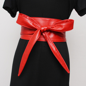 日系双圈pu皮腰封腰带女装饰连衣裙复古纯色休闲百搭蝴蝶结系带潮