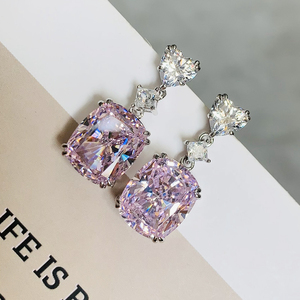 复古闪耀耳环镶嵌雷迪恩少女心粉钻纯银s925银针镀金防过敏耳饰