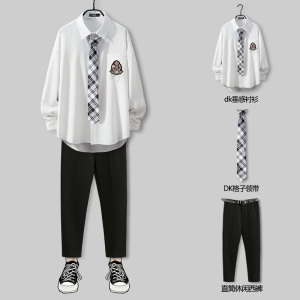 dk制服男生基础款白衬衫长袖日系学院风原创设计刺绣学生班服套装