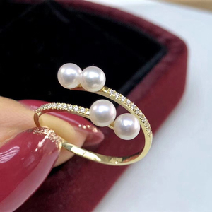 DIY珍珠配件 S925纯银迷你小珍珠开口戒指活口指环手饰女空托时尚