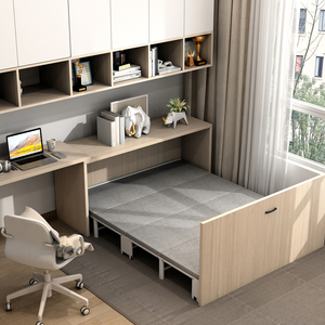 隐形折叠床单人家用书桌折叠床1米5小户型多功能伸缩床衣柜一体式