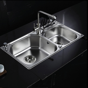 科勒佳德厨房水槽双槽304不锈钢加厚一体洗碗池洗菜盆带龙头70943
