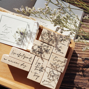 文字段落手写打字机木质手帐印章轻复古小素材英文集合打底装饰