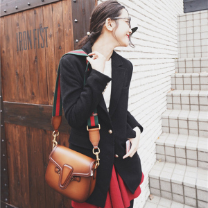 唐嫣张大奕明星同款宽肩带女包2016新款潮马鞍包复古欧美真皮包包