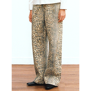TRINITE*Leopard Jeans 豹纹印花水洗做旧阔腿牛仔长裤