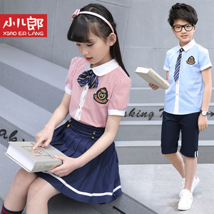 小学生深圳校服套装番禺区小学生校服夏季男女童蓝色衬衣裙裤班服